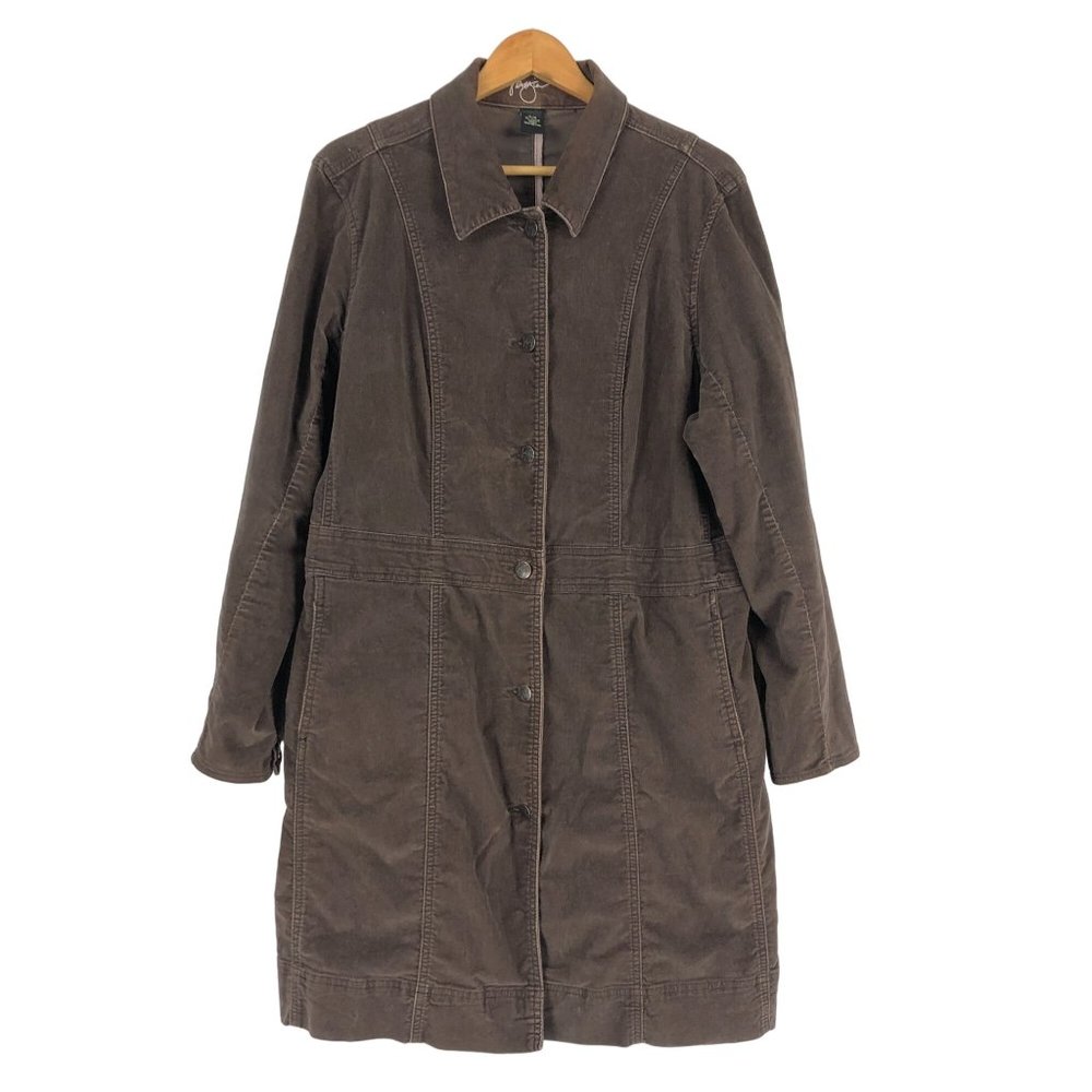 Venezia Lane Bryant Womens Size 14/16 Brown Button Front Long Sleeve Velvet Coat